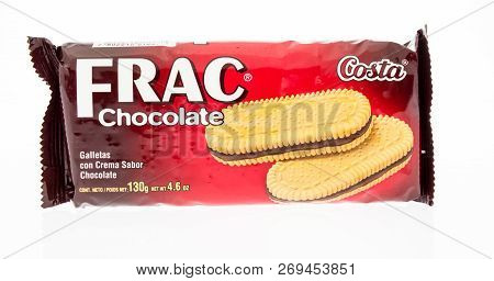 Winneconne, Wi - 8 November 2018: A Package Of Costa Frac Chocolate Cookies From Chile On An Isolate