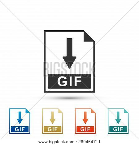 Gif File Document Icon. Download Gif Button Icon Isolated On White Background. Set Elements In Color