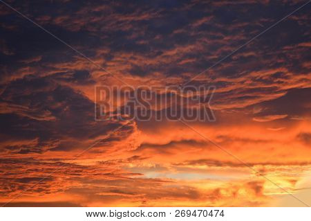 Dark Stormy Cloudy Sky Scary Dramatic Orange Clouds At Sunset / Bloody Sky Beautiful Storm Sky With 