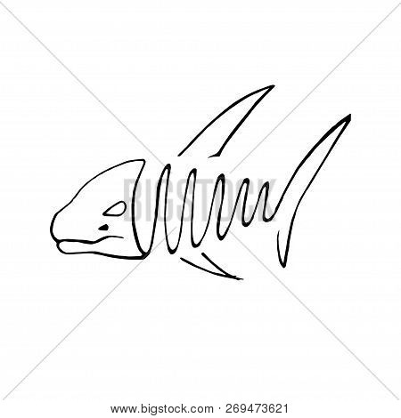 Abstact Hand Drawing Of Fish In Line Art Style.