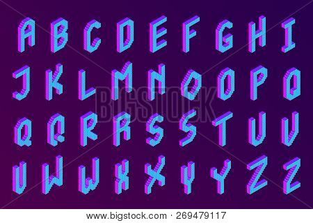 Bold Colorful Isometric Pixel 3d Font. Modern Bright Uppercase Geometric Alphabet Letters Set. Stock