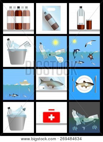Emergence Of Microplastics. Harm To Nature And Human. History In Pictures. Infographics. Plastic Dis