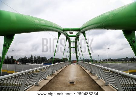 Elevated Pedestrian Crossing From The Inside. Safe Passage Across The Road