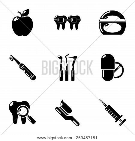False Tooth Icons Set. Simple Set Of 9 False Tooth Vector Icons For Web Isolated On White Background
