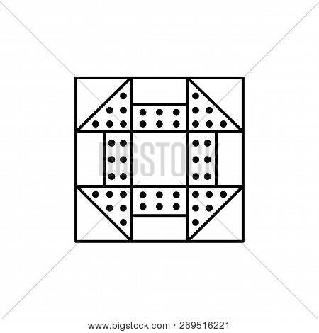 Black & White Vector Illustration Of Churn Dash Quilt Pattern. Line Icon Of Quilting & Patchwork Geo
