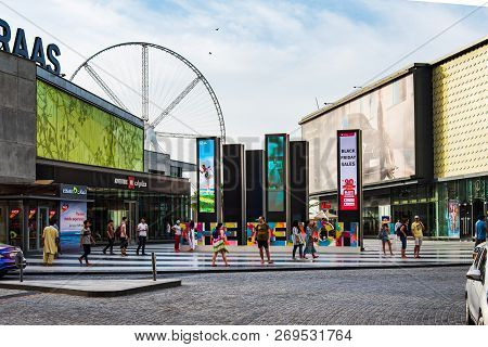 Dubai, United Arab Emirates - November 16, 2018: Jbr, Jumeirah Beach Residence Entrance A Popular Tr