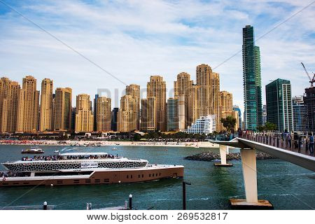 Dubai, United Arab Emirates - November 16, 2018: Panoramic View Of Jbr, Jumeirah Beach Residence Pop