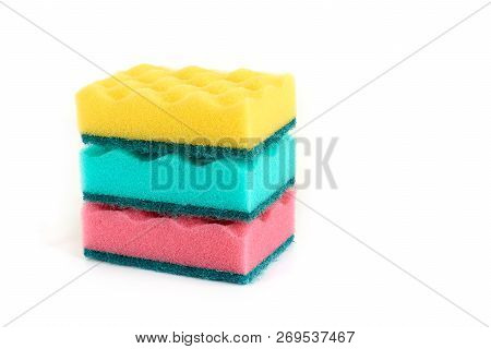 Group Of Kitchen Sponges Isolated On The White Background.