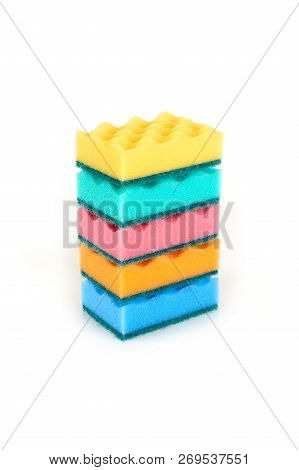 Group Of Kitchen Sponges Isolated On The White Background.