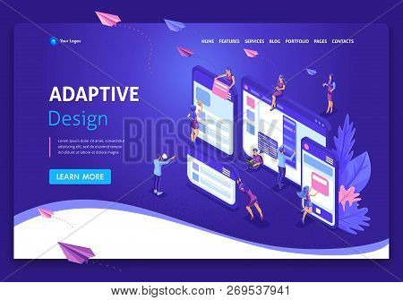 Template Landing Page Isometric Concept Of Web Page Design And Development Of Mobile Websites, Adapt