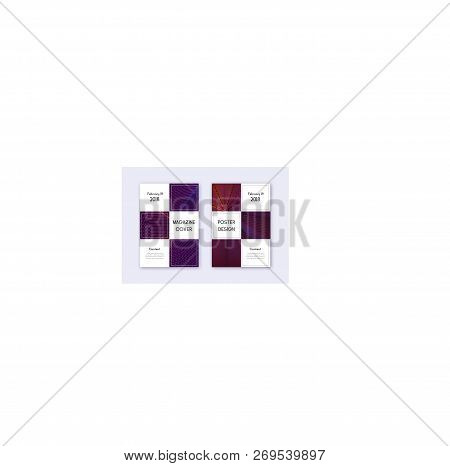 Business Cover Design Template Set. Violet Abstract Lines On Dark Background. Beauteous Cover Design