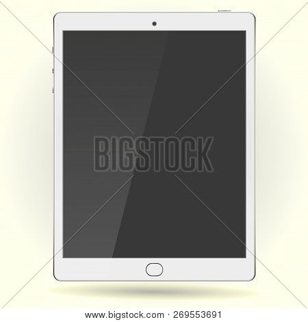 New Realistic White Tablet Pc Computer With Blank Screen Isolated On Background. Can Use For Templat