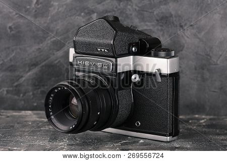 Moscow, Russia, April 13, 2017. The Old Soviet Medium Format Slr Camera Kiev-6c, Released1983.