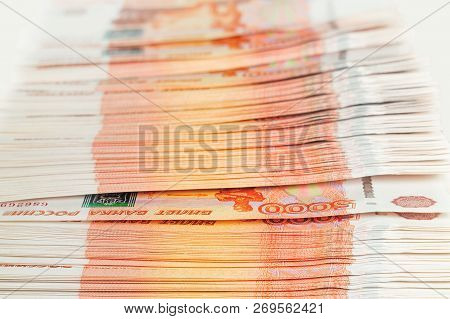 Million Russian Rubles. The Concept Of Wealth, Profits, Business And Finance. Stack Money In The Fiv