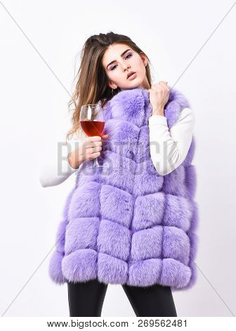 Lady Curly Hairstyle Likes Expensive Luxury Wine. Reasons Drink Red Wine In Wintertime. Alcohol And 
