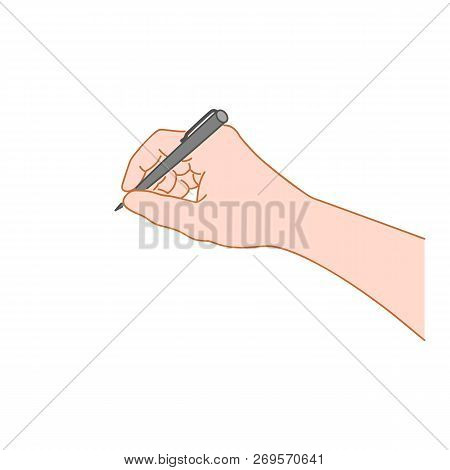 Hand Writing With A Pen. Hand Drawn Style Illustration