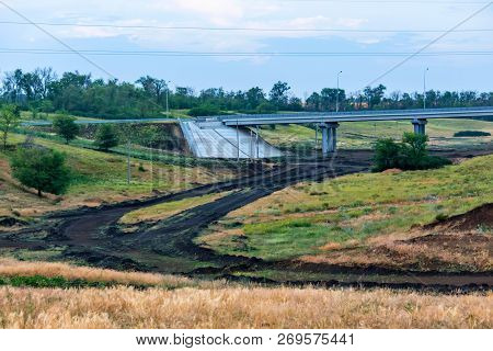 Modern Road Bridge In Countryside In Autumn