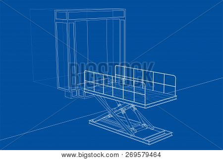 Dock Leveler Concept. Vector Rendering Of 3d. Wire-frame Style. The Layers Of Visible And Invisible 