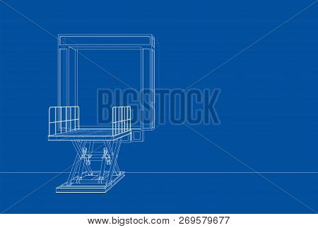 Dock Leveler Concept. Vector Rendering Of 3d. Wire-frame Style. The Layers Of Visible And Invisible 