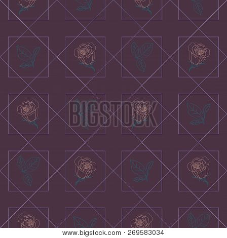Seamless Pattern With Roses And Squares. Vector Illustration
