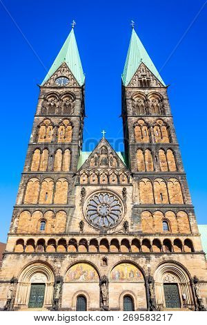 Bremen Cathedral Or Bremer Dom Is A Church Dedicated To St. Peter In The Market Square In Bremen, Ge