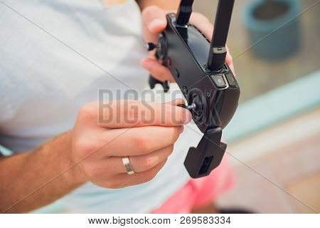 Remote Control Drone Hobby Leisure Entertainment Technology Innovation Concept. Installation Of The 