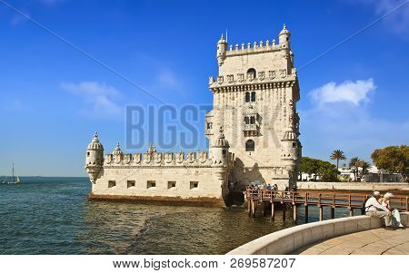 Lisbon, Portugal - October 02, 2014: Belem Tower, A Famous Masterpiece Of The Portuguese Gothic Styl