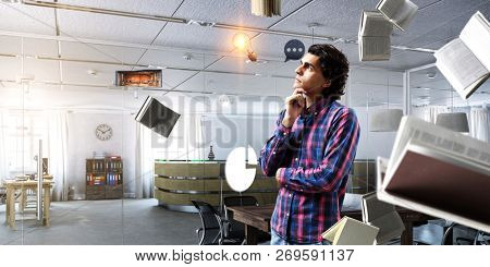 Pensive hipster guy. Mixed media