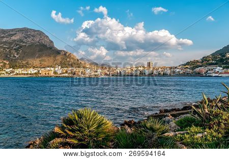 View Of The Sferracavallo Gulf And Capo Gallo Mount, Province Of Palermo, Sicily.
