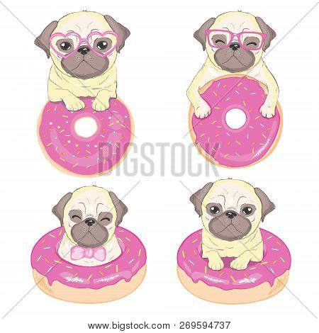 Cute Pug Dog Vector Flat Character With Red Tongue And Happy Face On A Blue Background
