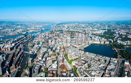 Hamburg City Centre Aerial Panoramic View In Germany