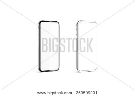 Blank Black And Silver Phone Frame With White Screen Mockup Set, Isolated, 3d Rendering. Empty Smart