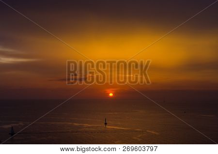 Beautiful Sunset Over The Ocean. Sunrise In The Sea , At Thailand