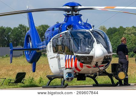 Volkel, Netherlands - Jun 14, 2013: Dutch Airbus-eurocopter Ec-135 Police Helicopter At The Royal Ne