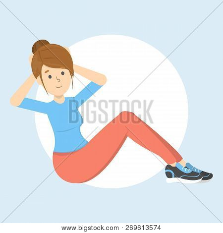 Woman Doing Crunches In The Gym. Belly Burn