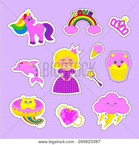 Fashion Patch Stickers Badges With Princess, Crown, Pony, Unicorn, Ice Cream, Cats, Kitten, Rainbow,