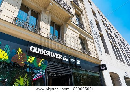Paris, France - July 06, 2018: Quiksilver Store On Avenue Des Champs Elysees