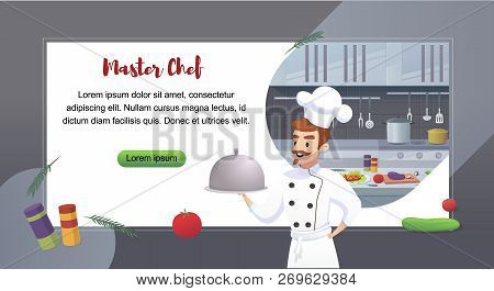 Culinary Concept Illustration Restaurant Business. Banner Vector Cartoon Character Master Shef Cook 
