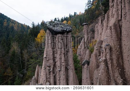 Earth pyramids, Piramidi di terra in Ritten, Natural phenomen in South Tyrol, Italy