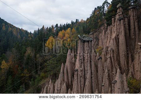 Earth pyramids, Piramidi di terra in Ritten, Natural phenomen in South Tyrol, Italy