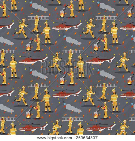 Vector Image Pattern Group Firefighter Helicopter. Set Vector Illustration Cartoon Seamless Image Gr