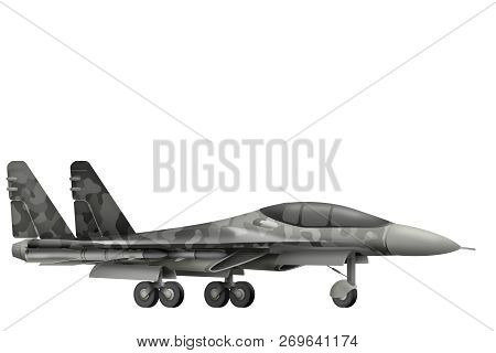 Fighter, Interceptor With City Camouflage Isolated Object On White Background. 3d Illustration