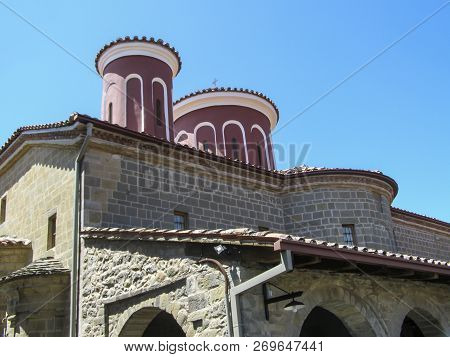 Antique European Defensive Wall With Towers. Mediterranean Greek Architecture.