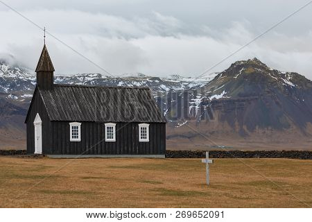 Budakirkja, Black Churck At Snaefellsnes Peninsula In Iceland