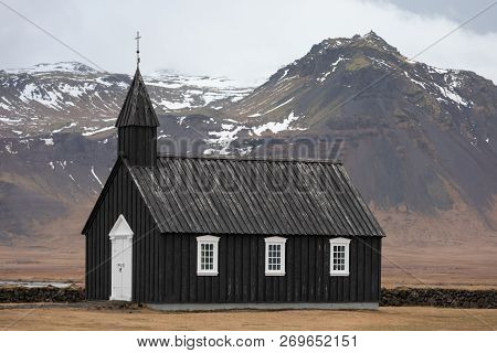 Budakirkja, Black Churck At Snaefellsnes Peninsula In Iceland