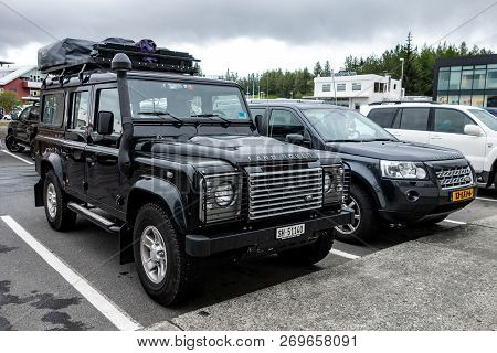 Egilsstadir, Iceland - July 3, 2014: Two Land Rover Cars Parked And Prepared For An Expedition In Ic