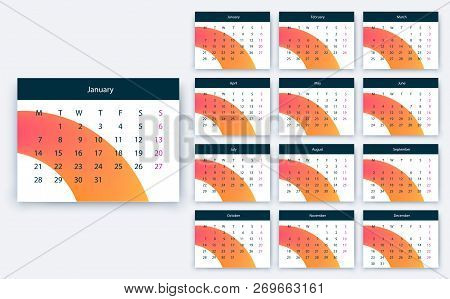 Simple Calendar 2019 Yesr, Stock Vector Design Eps10.