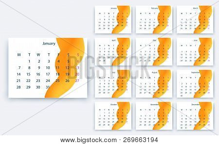Simple Calendar 2019 Yesr, Stock Vector Design Eps10.