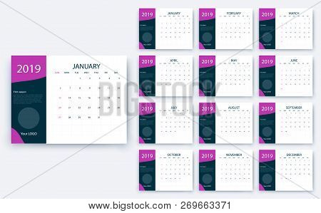 Simple Calendar 2019 Yesr, Stock Vector Design Eps10.