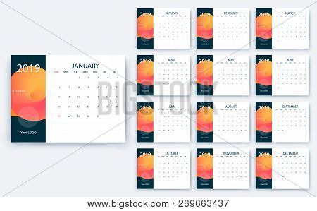 Simple Calendar 2019 Yesr, Stock Vector Design Eps10.
